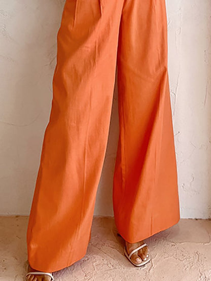 Pantalones anchos de lino y algodón con cintura alta informales a la moda para mujer