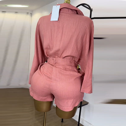 Conjunto informal de verano de dos piezas con mangas murciélago y pantalones cortos de cintura alta para mujer