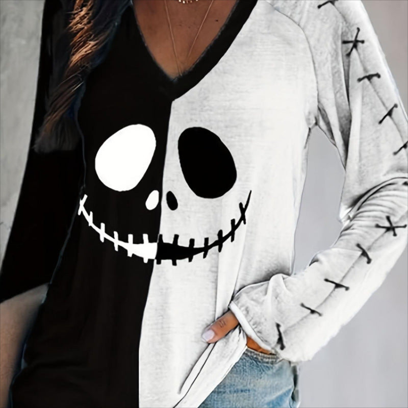 Camiseta informal con estampado de calavera de Halloween para mujer