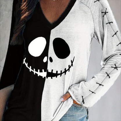 Camiseta informal con estampado de calavera de Halloween para mujer