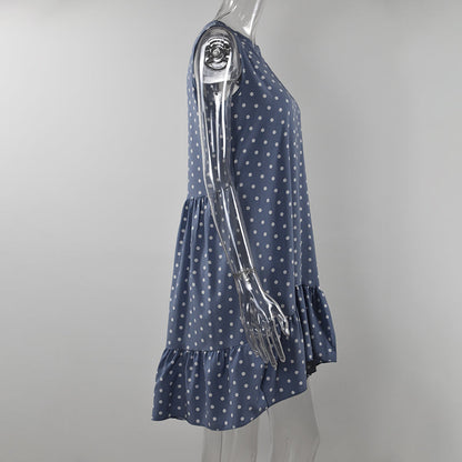 Minivestido playero bohemio de verano con lunares, sin mangas y volantes para mujer