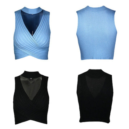 Top corto sexy de color sólido con cuello para mujer