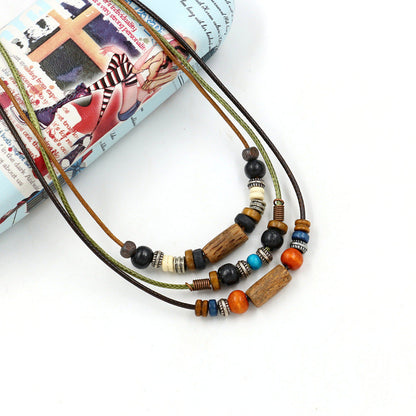 Collar bohemio de cuentas de madera multicolor para mujer