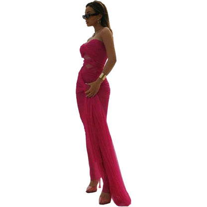 Vestido sexy de malla con perspectiva de color sólido a la moda para mujer