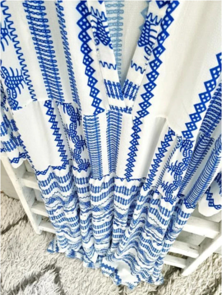 Women Fashion Casual Boho Geometric Print Maxi Dress