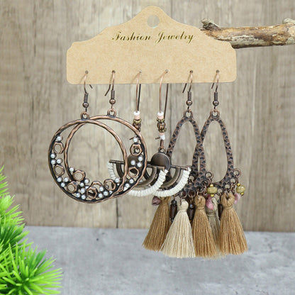 Conjunto de pendientes con borlas creativas retro de estilo étnico bohemio