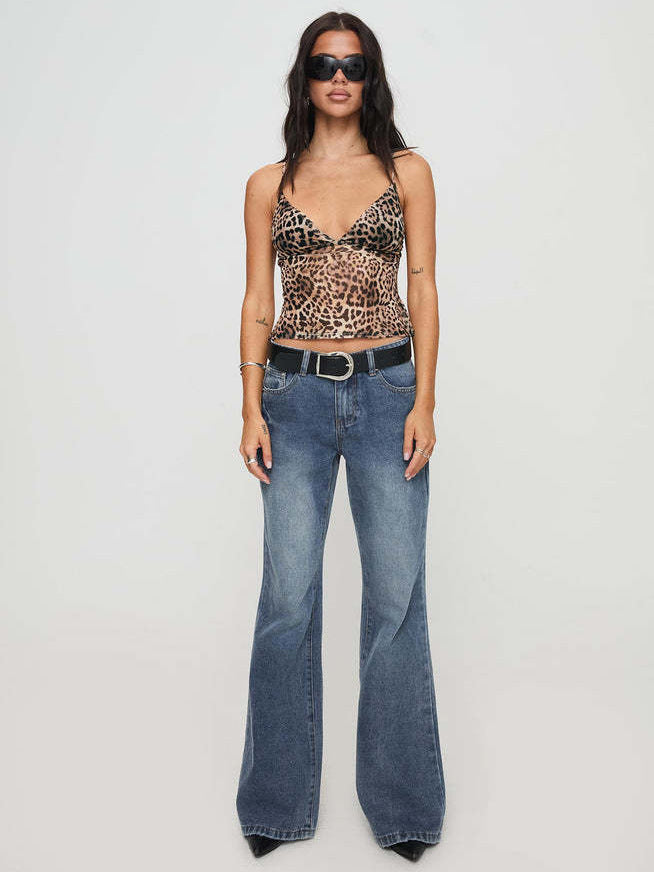 Top corto sexy de leopardo sin espalda para mujer, de acrílico y licra, estilo urbano