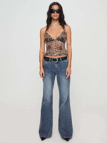 Top corto sexy de leopardo sin espalda para mujer, de acrílico y licra, estilo urbano