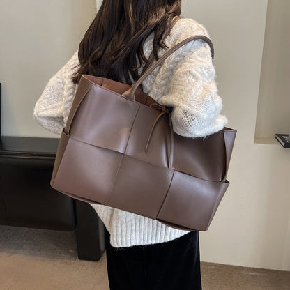 Bolso tote grande retro de PU tejido para mujer