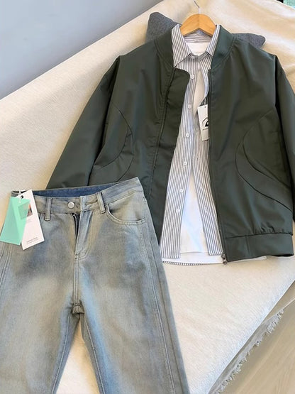 Chaqueta de béisbol informal de color sólido para hombre