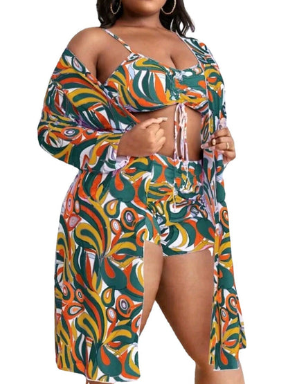 Women Fashion Sexy Plus Size Geometric Swimsuit Set