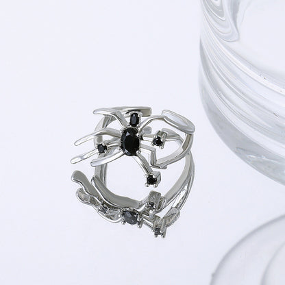 Anillo de apertura de araña de metal oscuro para mujer de Halloween