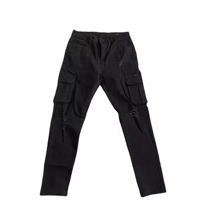Men Casual Solid Color Stretch Denim Jeans with Multi-Pockets