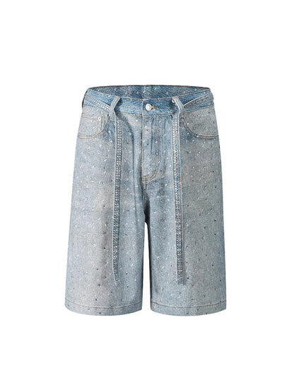 Women Fashion Casual Rhinestone Loose Denim Shorts