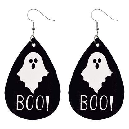 Halloween Women Funny Pumpkin Ghost Leather Earrings