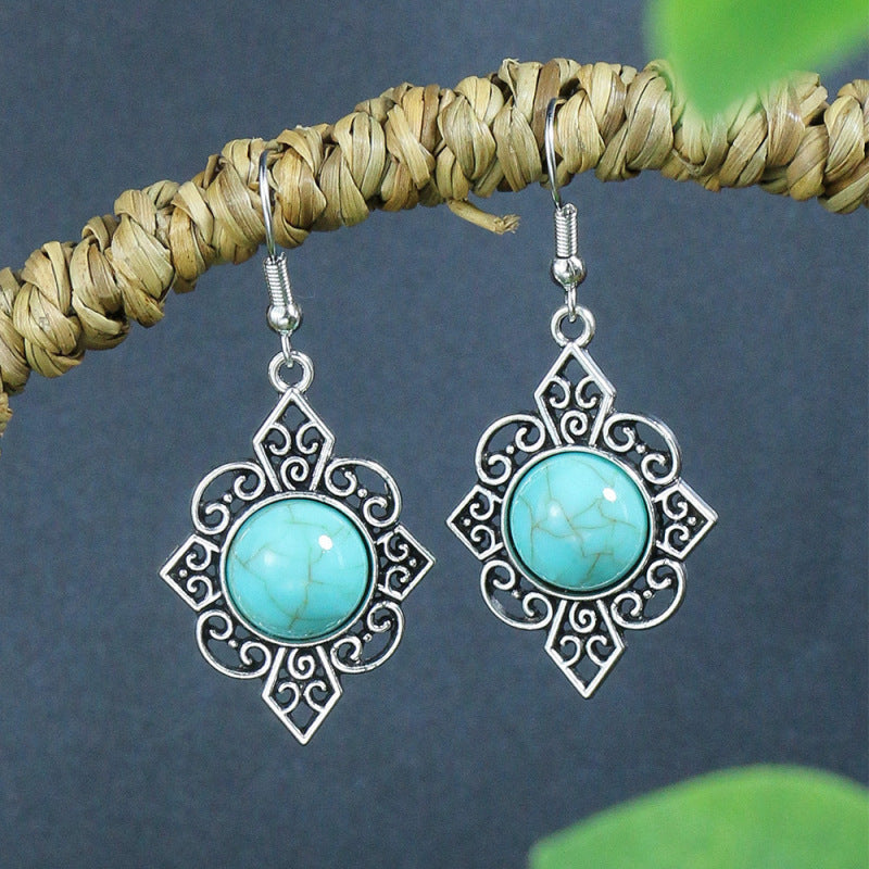 Conjunto de pendientes turquesa retro de estilo étnico bohemio