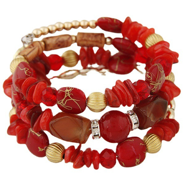 Women Fashion Boho Handmade Wooden Beaded Shell Gravel Crystal Multilayer Bracelet