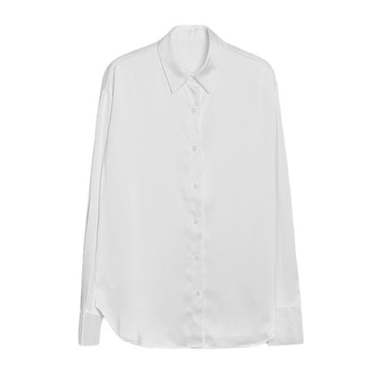Women Casual Satin Long-Sleeve Blouse with Lapel