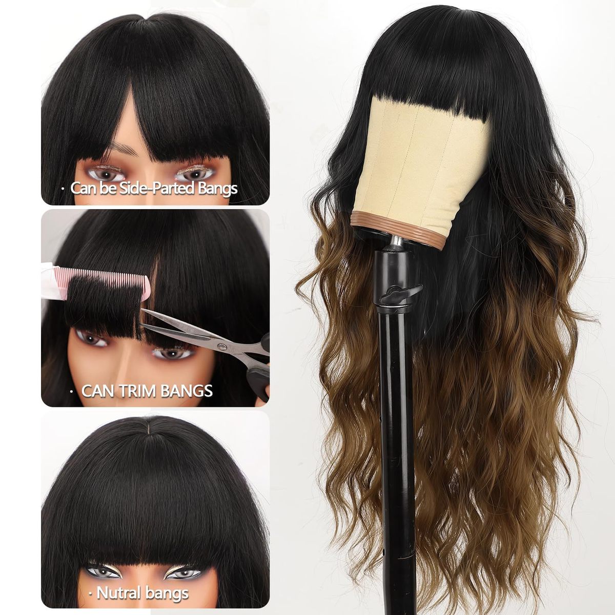 Women Fashion Bangs Gradient Long Curly Hair Wig
