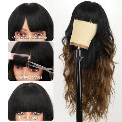 Women Fashion Bangs Gradient Long Curly Hair Wig