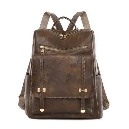 Women Fashion Vintage PU Zipper Backpack