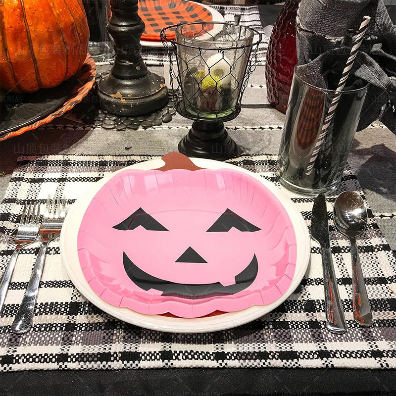 Halloween Pink Smiley Pumpkin 9 Inch Irregular Paper Plate
