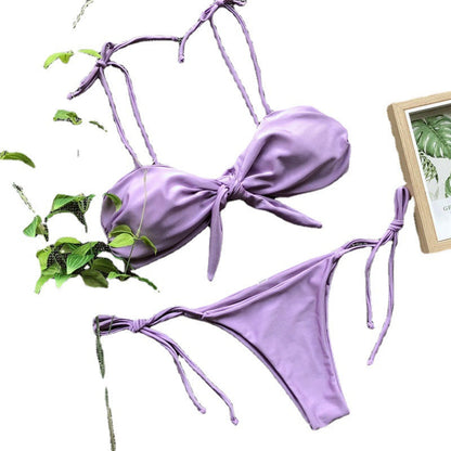Bikini sexy con tirantes de color sólido para mujer