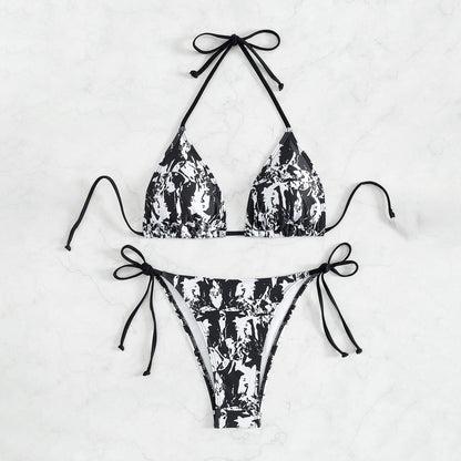 Bikini dos nu sexy à blocs de couleurs pour femmes