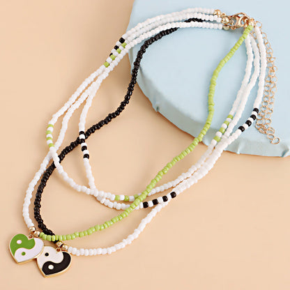 Bohemian Multicolor Rice Beads Heart Necklace