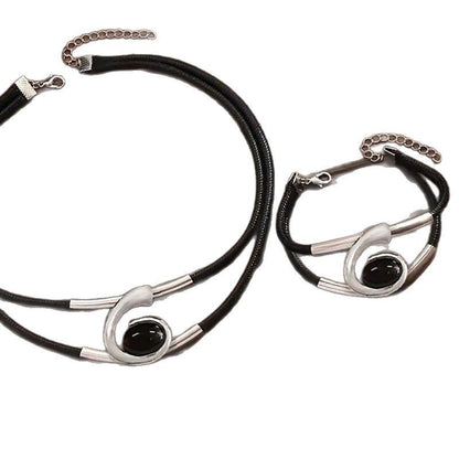 Women Casual Boho Gold & Black Necklace Bracelet Set