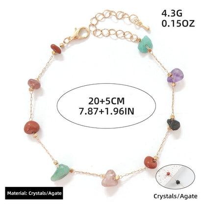 Chaîne de pied simple en pierre d'agate multicolore naturelle de style bohème pour femme