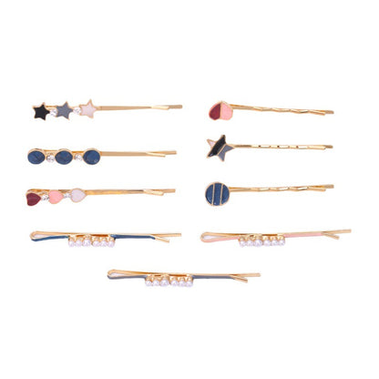 Women Fashion Round Multicolor Beads Rhinestone Hairpin Set