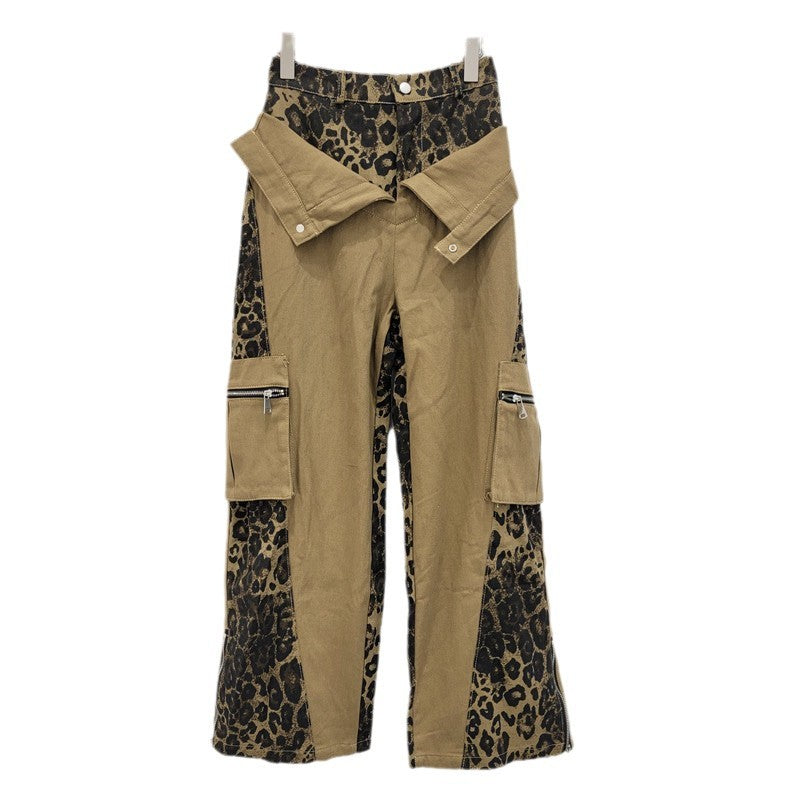 Women Fashion Retro High Waist Camouflage Stitched Jeans