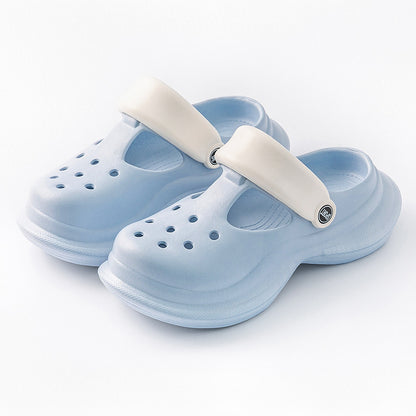 Zapatos casuales de moda para mujer con suela gruesa y agujeros antideslizantes en colores contrastantes