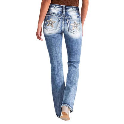 Women Retro High Waist Straight Fit Denim Jeans for Street Style