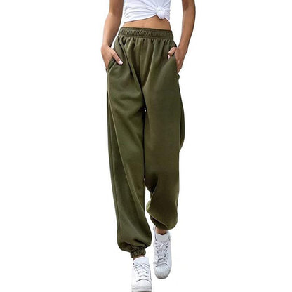 Women Casual High Waist Polyester Loose Pants