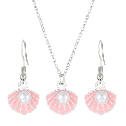 Fashion Exquisite Pearl Shell Necklace Earrings Set - Marine Organisms Style