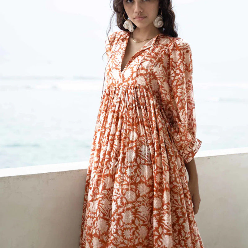 Summer Floral Print Women Loose Casual Boho Dress