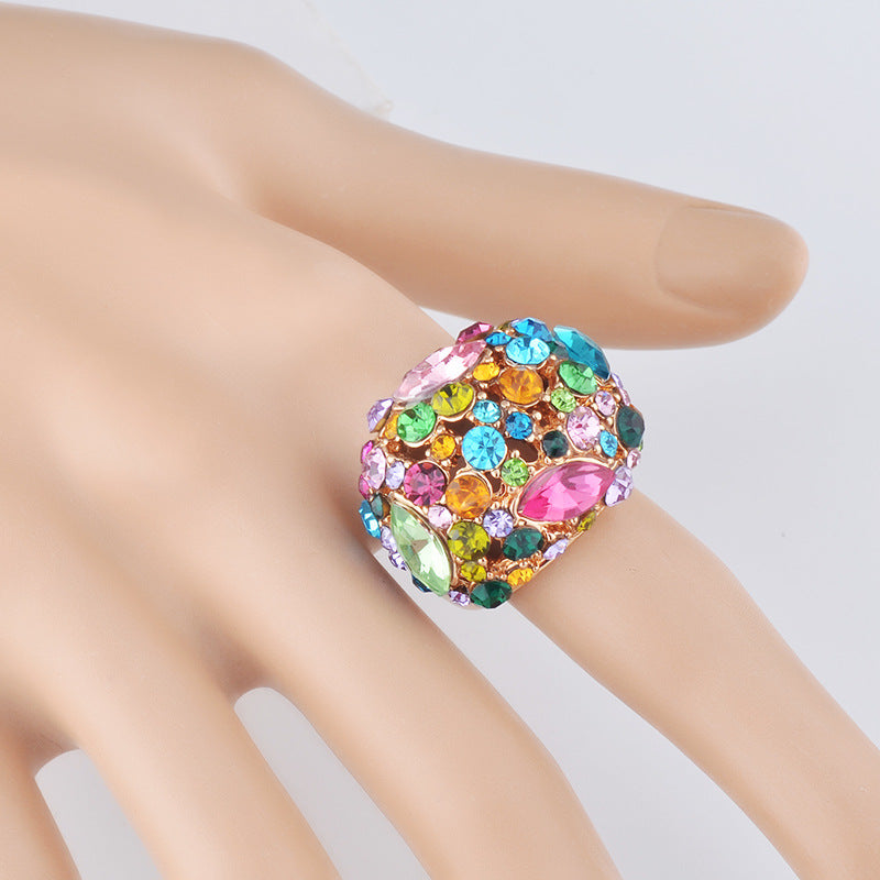 Bague en forme de U en zircon coloré exagéré pour femme, dorée