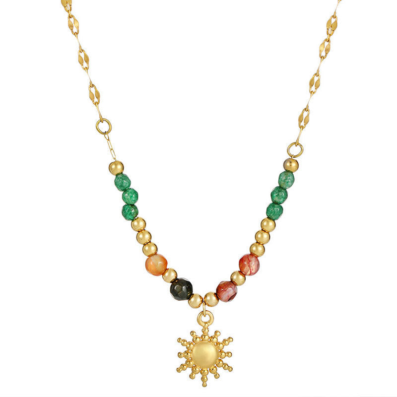 Collar con colgante de sol de piedra natural retro de moda para mujer