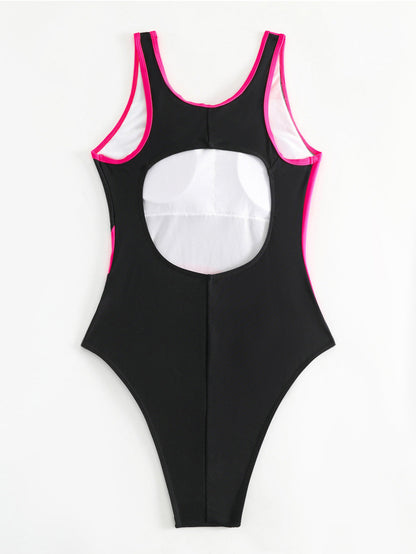 Maillot de bain une pièce dos nu sans manches à blocs de couleurs pour femmes