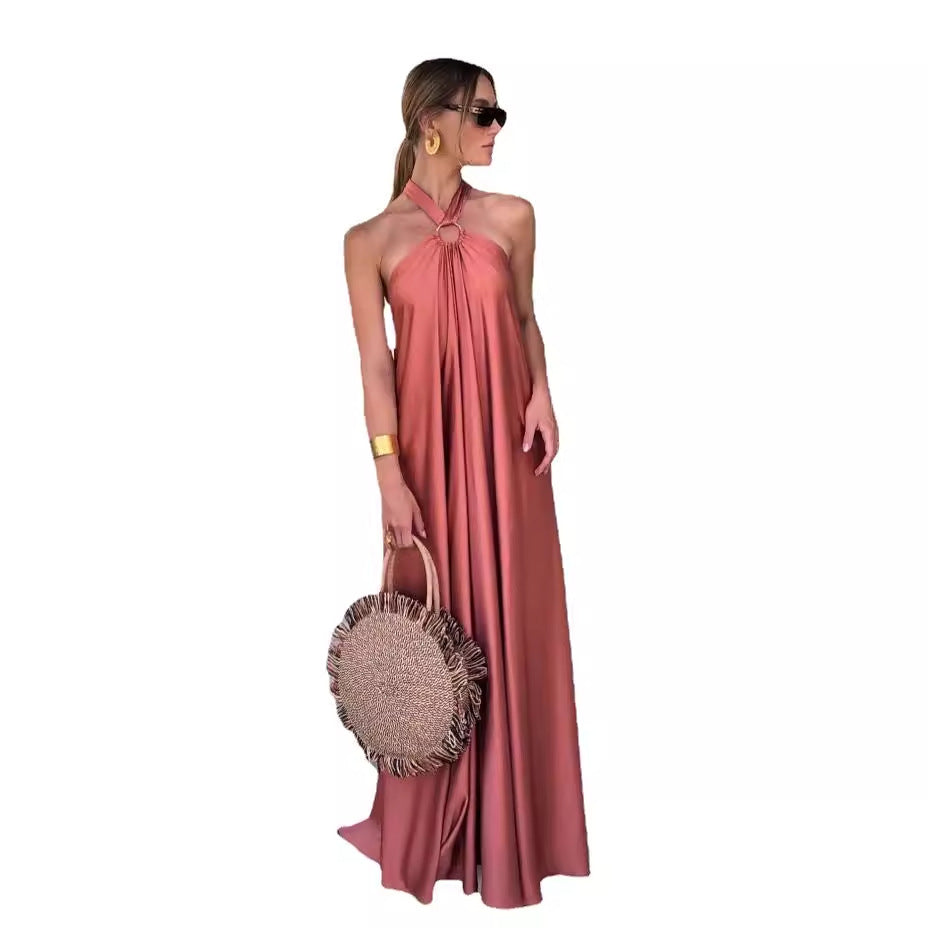 Vestido largo informal de color liso para mujer, para vacaciones