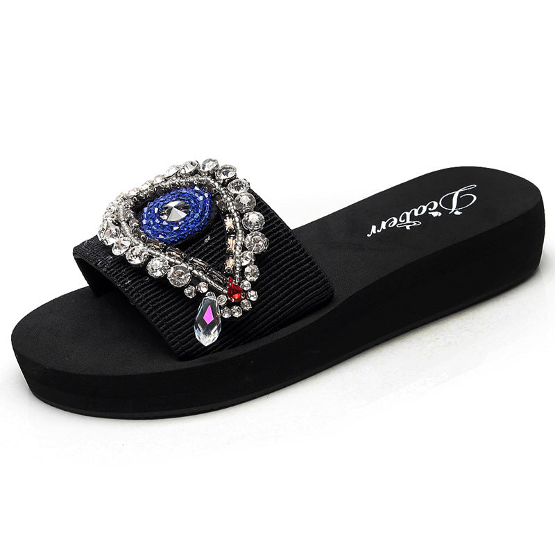 Pantuflas de ojo malvado con diamantes de imitación para mujer de talla grande