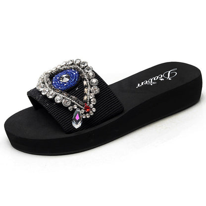 Pantuflas de ojo malvado con diamantes de imitación para mujer de talla grande