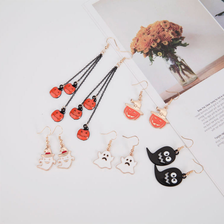 Halloween Women Funny Horror Pumpkin Ghost Earrings