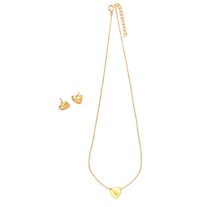 Conjunto de collar y pendientes con forma de corazón de oro, elegante y sencillo.