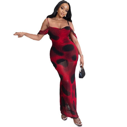 Vestido maxi ajustado con estampado de tirantes sexy para mujer