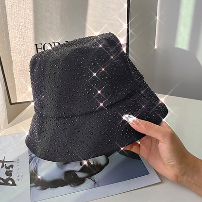 Sombrero de pescador informal de mezclilla con diamantes de imitación para mujer