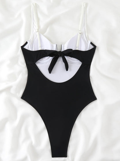 Traje de baño de una pieza sin mangas con costuras sexy a la moda para mujer