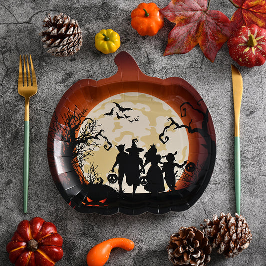 Plato desechable de calabaza fantasma para decoración de fiesta de Halloween